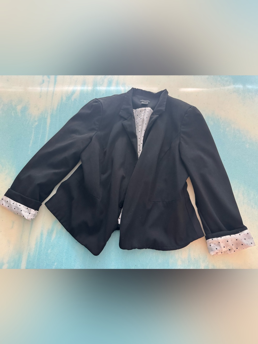 Ann Taylor Black Blazer with Patterned Ivory Lining